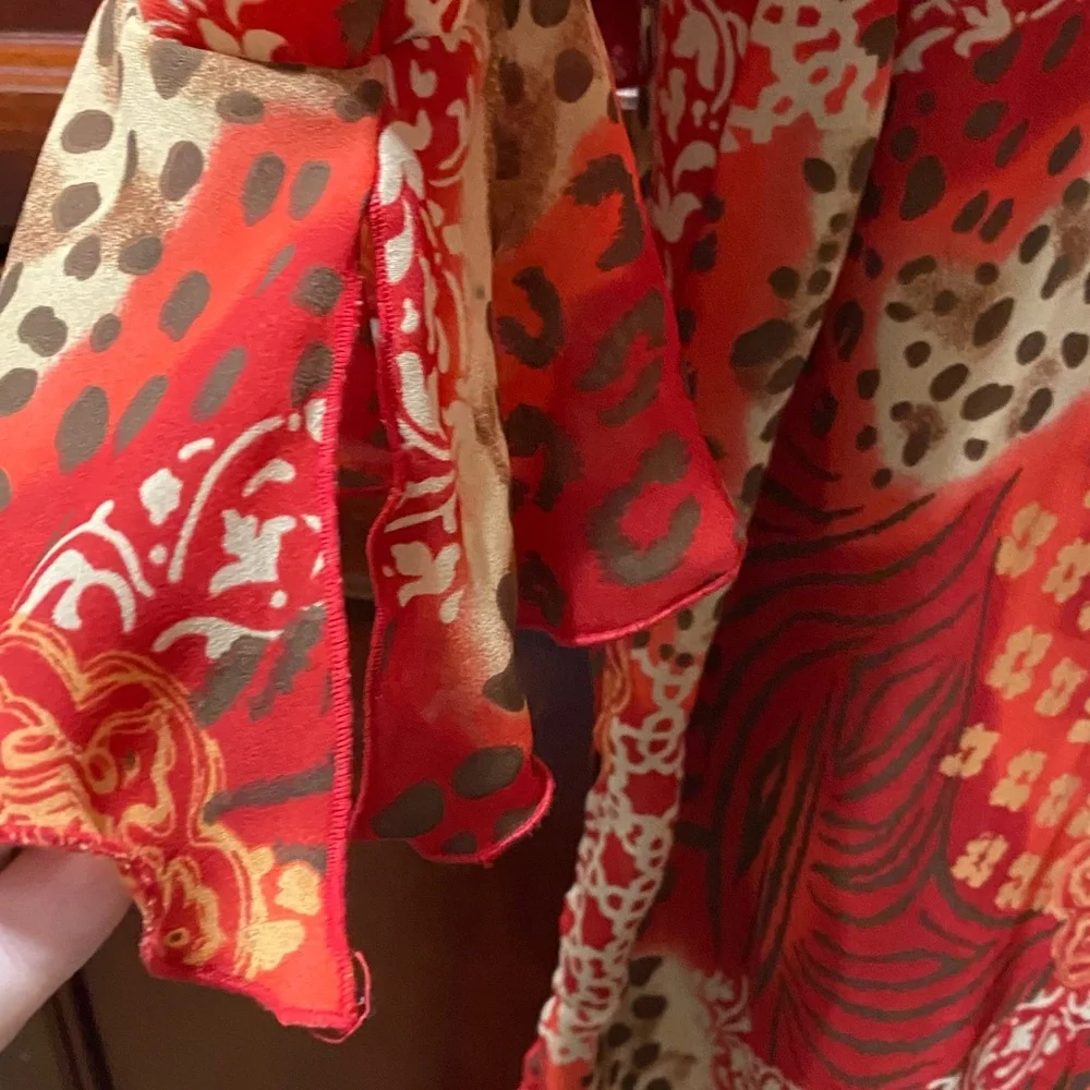 Maggie Barnes Vibrant Red, Cream, brown and Orange Patterned size 32W duster